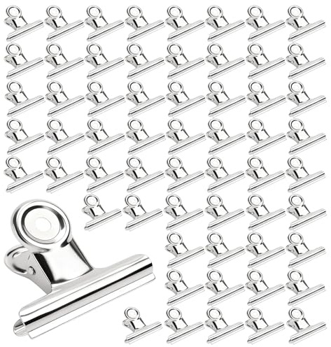 TAICHEUT 60 Pack Large Metal Binder Clips,50mm Medium Silver Bulldog Hinge Clips for Office Documents,Photo Hanging