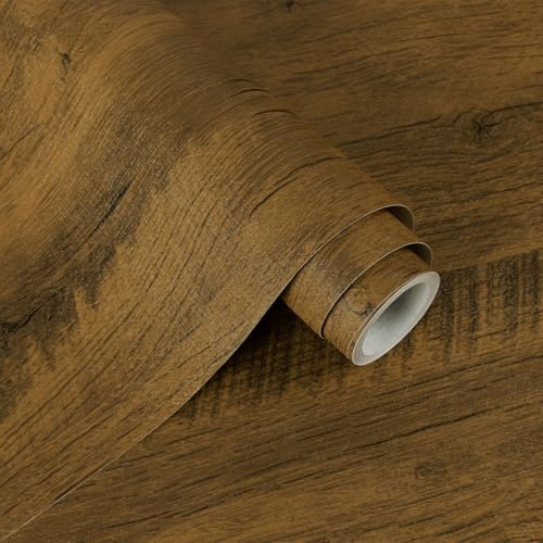 Alened Sticky Back Plastic Wood Effect Vinyl Wrap Self Adhesive Wallpaper | 30x200cm Oak Brown Peel and Stick Waterproof Removable Vinyl Film for Kitchen Cupboard Furniture Wall