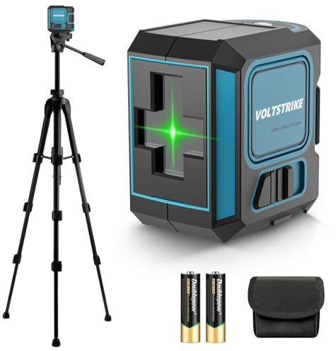 Kreuzlinienlaser mit Stativ, VOLTSTRIKE Laser Wasserwaage mit Selbstnivellierung, Vertikale und Horizontale Linie, 2 x AA Batterien, Tragetasche Inklusive, für Bau, Bildaufhängen und Innenarchitektur