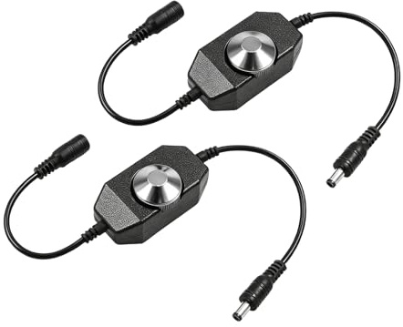 Leloco 2 Stück LED Dimmer Schwarz DC 12–24V – PWM Drehdimmer Inline Controller mit stufenloser Helligkeitsregelung, geeignet für LED Streifen, Lichterketten, Deko- und Weihnachtsbeleuchtung