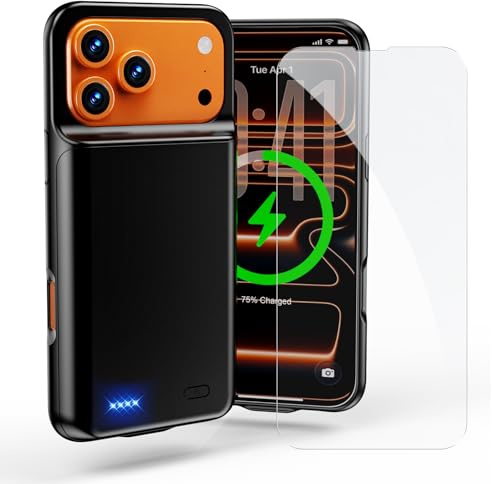 YONHUIZI 2026 New Battery Case for iPhone 17 Pro Max (6.9inch), Ultra Slim 7000mAh Portable Rechargeable Strong Protective Charger Cover w/Tempered-Glass Screen Protector - Black