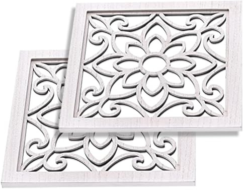 JHKNNK Espejos de Pared Cuadrados Rústicos Estilo Campestre Marco de Madera White Envejecida Superficie Acrílica Resistente 2 Unidades para Decoración de Sala Dormitorio y Entrada