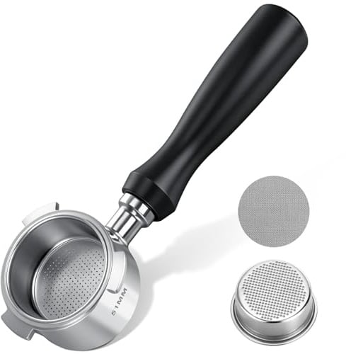 VINATO Portafiltro sin fondo 51 mm – Construcción completamente metálica | Compatible con DeLonghi EC680 / EC685 / EC885 / EC890