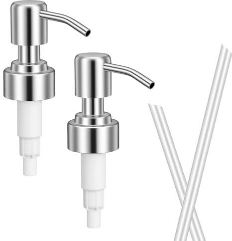 2PCS Soap Dispenser Pump Replacement, Kitchen and Bathroom Soap Pump Replacement Reusable Metal Hand Soaps Dispenser Top for Lotion Bottles, Standard Diameter 28/400(26-28mm/1.02-1.10In) Neck Size