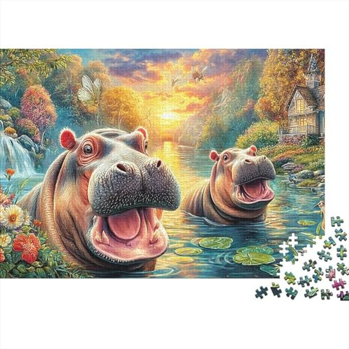 Flusspferdparadies Puzzle 1000 Teile, Herausfordernd 52x38cm Geschenk