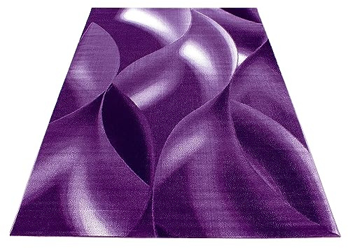 KADIMA DESIGN Moderner Teppich Wellenmuster Organisch Pflegeleicht Zeitlos Waschbar Strapazierfähig Robust Violett 140x200 cm Esszimmer Wohnzimmer Fußbodenheizung geeignet Oeko-TEX | INN