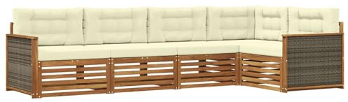 vidaXL Outdoor-Sofagarnitur mit Kissen 5 pcs Natur und Creme, Patio Lounge, modernes Sofa für draußen, wetterfestes Gartenmöbel, bequemes Terrassen-Set