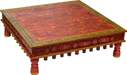 GURU SHOP Bemalter Großer Kaffeetisch, Beistelltisch, Couchtisch - Modell 90, Mehrfarbig, 22x80x80 cm, Kaffeetische & Bodentische