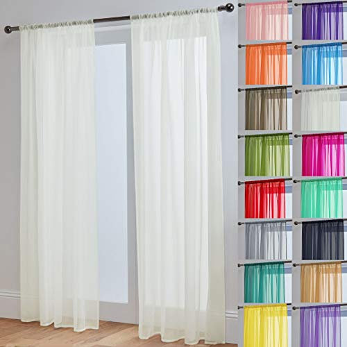 John Aird Lucy Voile Curtains - Rod Pocket Slot Top - Pair Net Curtains - 2 Panels (Cream, W 58 x L 90)