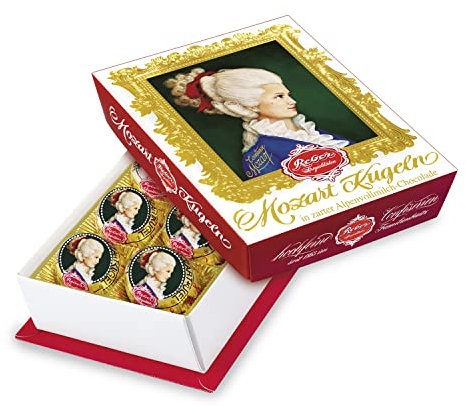 Reber, Constanze Mozart-Kugeln Barock, 6er Packung, Mozart-Kugeln aus Alpenmilch Schokolade, Gefüllt mit Pistazien, Marzipan, Mandeln, Haselnuss-Nougat, 120g (6 Constanze Mozart-Kugeln)