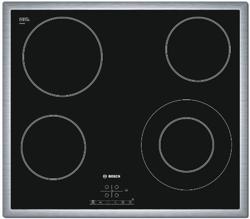 Bosch PKF645B17E Serie 4 - Table de cuisson vitrocéramique 60cm - cadre inox - 4 foyers - 6600W- Noir