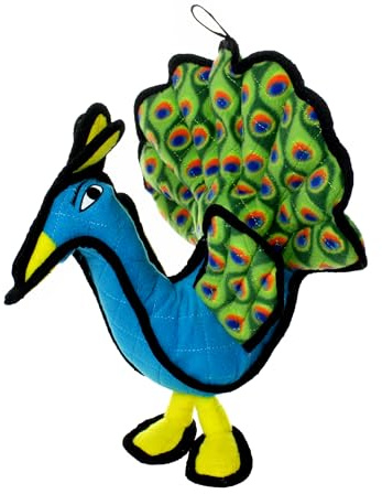 TUFFY - World's Tuffest Soft Dog Toy -Zoo Peacock- Multiple Layers. Made Durable, Strong & Tough. Interactive Play (Tug, Toss & Fetch). Machine Washable & Floats