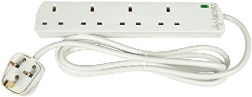 Mercury | 4 Gang Surge Protected Extension Lead 2 Metre | UK Plug Socket Power Strip | BS1363/A Certified | 13A Fused | Wall Mountable | White | Safety Electrical Cable Block for Home, Office