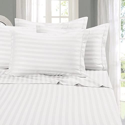 Eleganten Komfort Best, Weichsten, coziest 6 Tabelle Sets. – 1500 Fadenzahl Ägyptische Qualität luxuriösen knitterarm 6 Damast Streifen Bettwäsche, weiß
