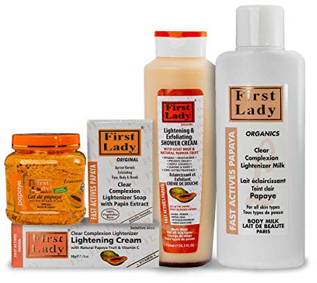 First Lady Papaya Skin Lightening (KIT) Soap, Lotion, Shower Cream, Gel & Cream Tube