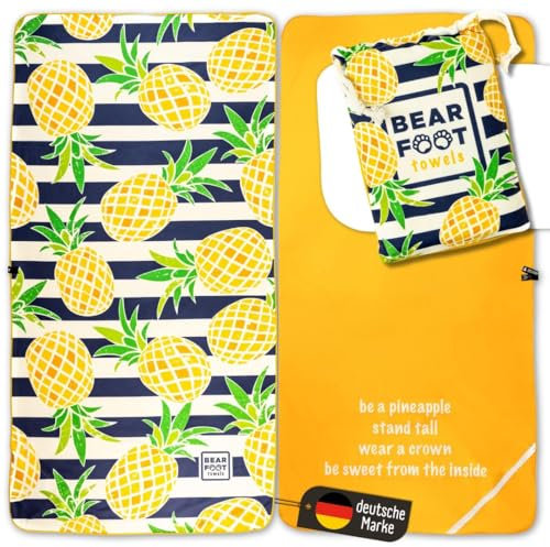 BEARFOOT Mikrofaser Strandtuch XXL mit Tasche (160x80cm) - schnelltrocknendes Handtuch für Urlaub & Strand (Ananas)