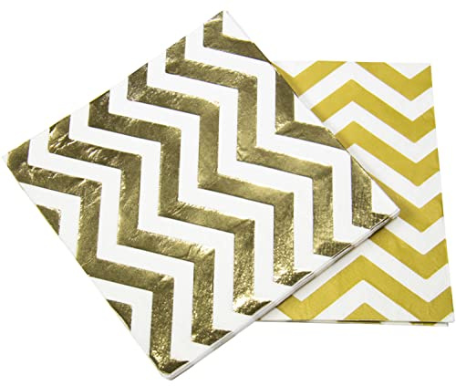 Folat Goldfarbene Metallic Servietten Zickzack 33 x 33 cm - 20 Stück