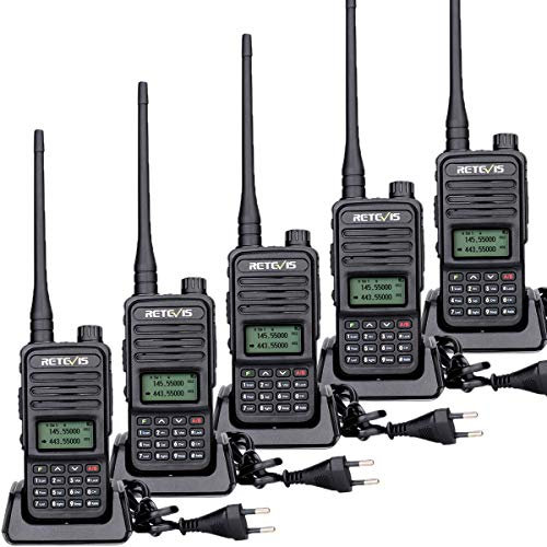 Retevis RT85 Walkie Talkie, Portátil 2 Vías Radio Doble Banda, Transceptor Profesional de 2m/70cm con VOX, DTMF, Walkie Talkie 200 Canales Largo Alcance para Almacén, Fábrica (Negro, 5 Piezas)