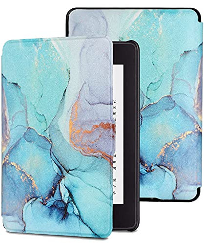 MOKASE Étui Compatible avec 6 Kindle Paperwhite 5e/6e/7e Génération (Version 2012,2013,2015,2016), Modèle: EY21 / DP75SDI, Coque en Cuir Synthétique avec Intelligent Réveil/Veille, Green Marble