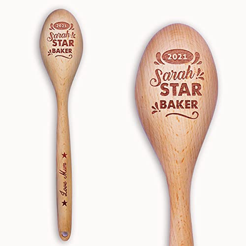 Personalised Wooden Spoon Star Baker Bake Off Prize Winners Trophy, Laser Engraved Any Name or Message Baking Kitchen Novelty Gift