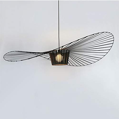 Ds UUby Vertigo Hängeleuchte Kronleuchter Vintage Pendelleuchte (Einstellbare Lampenhöhe) Fiberglas/Polyurethan Retro Hut Licht E27 Lichter für Restaurant Wohnzimmer Schatten Black 170CM