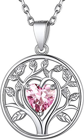 Suplight Collana Donna Argento 925 con Pietra Portafortuna Ciondolo Albero di Vita Collana Argento 925 Donna Pietra di Nascita Ottobre Tormalina Rosa Punto Luce Confezione Regalo