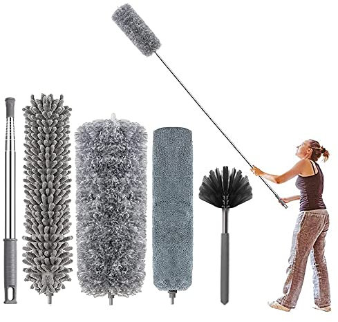 JARAGAR Staubwedel, Jaragar 5-teiliges ausziehbares Staubwedel-Reinigungsset mit 76,2–254,4 cm extra langem Griff, Mikrofaser-Staubwedel zum Reinigen von Spinnennetzen, Deckenventilator, Licht, Jalous
