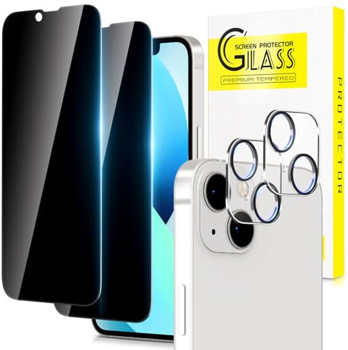 Sichtschutz Panzerglas für iPhone 13 mini (5,4 Zoll) mit Kamera Schutz, Anty-Spy, Anti-Spähen Gehärtetes Glas Schutzfolie, 2+2 Stück, 9H Härte,Blasenfrei, Kratzfest