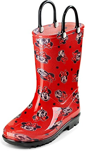 Disney Minnie Mouse - Stivali da pioggia in PVC, leggeri e impermeabili, facili da indossare, per bambini e bambine, colore: rosa e rosso, Rosso, 12 US Little Kid