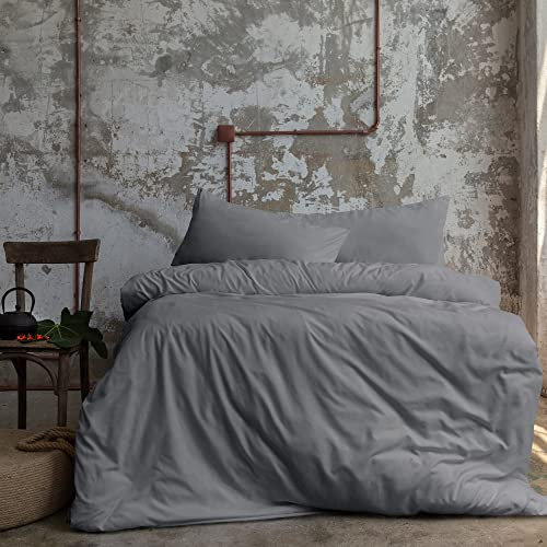 Komfortec Premium Bettwäsche 155x220 mit 1 Kissenbezug 40x80 cm Set aus Gebürstetes Mikrofaser - Grau