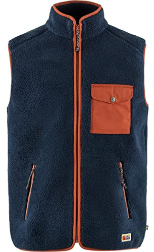 Fjällräven Herren Vardag Pile Fleece Weste, Navy/Autumn Leaf, XS