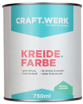 CRAFT.WERK Kreidefarbe für Möbel (750ml, tropical lagoone) ultramatte Chalk Paint Farbe für Holz - Möbelfarbe einfach zu verarbeiten - Möbellack auf Wasserbasis - Made in Germany