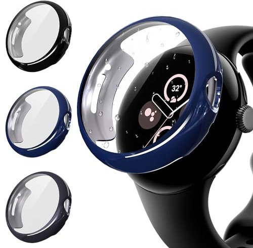 Diruite 3-Pezzi Cover per Google Pixel Watch 2/Pixel Watch Custodia Protettiva,Morbido TPU Slim Shockproof Placcato Pellicola Protettiva per Google Pixel Watch 2/Pixel Watch Protezione [Fallproof]