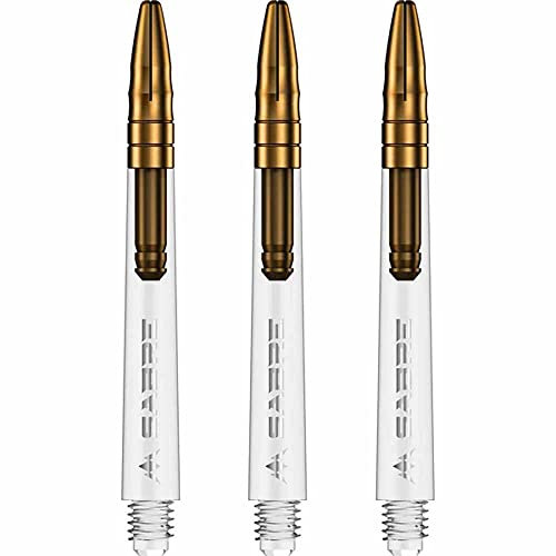 Mission Darts Sabre Shafts | Durable Clear Polycarbonate Stems with Coloured Aluminium Top | 1 Set of 3 Shafts | Gold | Medium (S1536)
