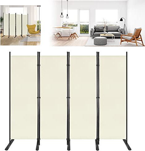 LZQ 225 x 180 cm Raumteiler Paravent Innen 4tlg Klappbare Trennwand, Raumtrenner Sichtschutzwände Stellwand Wandschirm mit Bodenheringe und Kabelbinder für Balkon Garten Patio, Beige