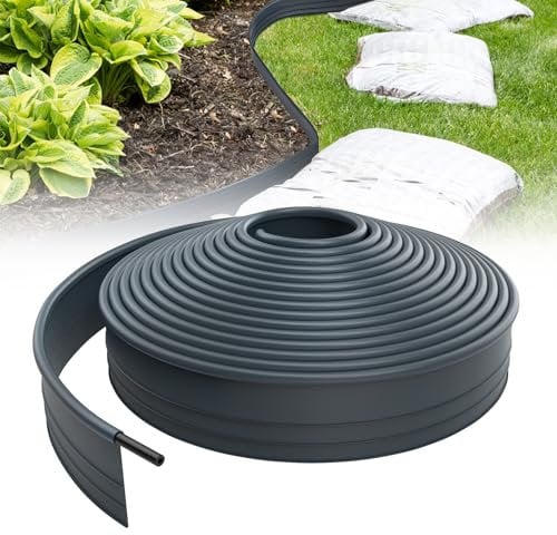 Froadp 12m Flexible Rasenkante Kunststoff Beetumrandung Gartenumrandung Blumenbeetumrandung 9.6cm Hoch Rasen Beeteinfassung Mähkante für Gartenkante, Wege, Begrenzungen, Kieswege (Anthrazit)