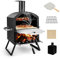 COSTWAY Horno de Pizza de Exterior, 2 Capas, Horno de Jardín a Leña con Asas Anti-quemaduras, Patas Plegables, Piedra de Pizza, Pala de Pizza, Cubierta Impermeable para Picnic, Fiesta, Camping