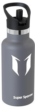 Super Sparrow Gourde Isotherme - 18/10 Ultra Léger Bouteille Isotherme - 350ml - Gourde Sport Étanche Avec Couvercle à Paille - Gourde Enfant sans BPA, pour Voyages, L'école, Bureau, Maison