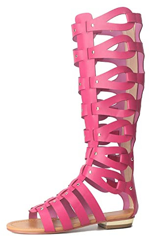 bbruriy Sandali con Tacco da Donna Stivali Alti al Ginocchio con Punta Aperta Tacchi Piatti Cerniera Posteriore con Cerniera Stivali Lunghi Abito Estivo Scarpe da Sandalo,Rosa,35