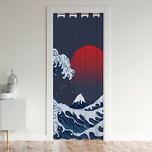 Japanese Wave Door Curtain 132x203cm Ocean Sunset Window Treatment Room Divider for Living Room and Bedroom - Sea Theme Home Decor