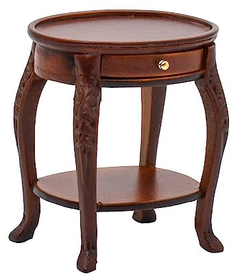 iLAND Neoklassische Puppenhaus Möbel im Maßstab 1:12, Puppenhaus Holz Sammlerstücke, Geschnitzter Mini-Beistelltisch