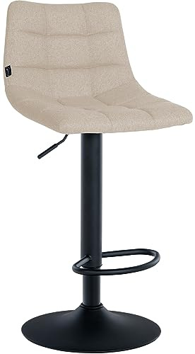 CLP Barhocker Jerry Stoff I Höhenverstellbarer Barstuhl I 360° Drehstuhl Mit Rückenlehne Für Küche Und Lounge | Farbe Creme Gestell Farbe schwarz