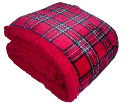 Tata Home Coperta Plaid Morbida Coperta Pile Super Calda Invernale Plaid Divano Flanella Retro Agnellato Sherpa 3 Misure 5 Disegni (Scozzese Rosso, Plaid 127x152 cm)