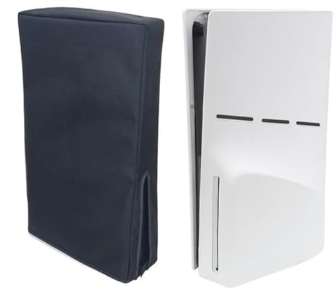 for PS5 Slim Dust Cover, Dustproof Shell Protective Sleeve for PS5-Slim Disc & Digital Console, Oxford Cloth Anti-Scratch Waterproof Easy Access Cable Port (Vertical Black)