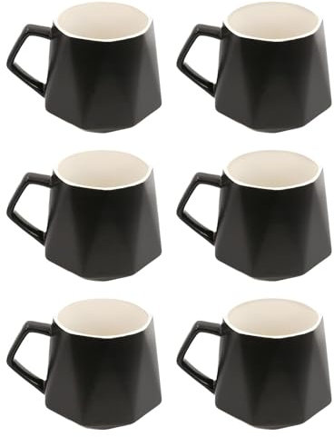 INTIRILIFE 6x Kaffee Tasse in Feinschliff Optik in Schwarz mit 350 ml Füllmenge - 13 x 10.5 x 9.2 cm - Tee Tasse Becher mit Henkel Trinkbecher für Kaffee, Tee, Milch, Kakao und vielem mehr