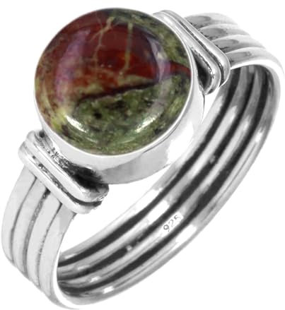 Jeweloporium Multicolor Dragon Blood Jasper Silberring Größe 55 (17,5), 925 Sterling Silber Ring für Damen, Echter runder Edelstein Boho Schmuck