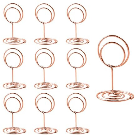 Rumyve 10pcs Table Number Holder,Mini Place Card Holder Table Number Stands,Round Table Number Stands Tabletop Photo Holder for Wedding Party Restaurant(Rose gold)