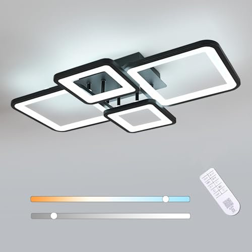 Toolight LED Deckenleuchte Dimmbar 54W, Deckenlampe LED Dimmbar mit Fernbedienung 3000K-6500K, Modern Schwarz Geometrisch Deckenbeleuchtung für Küche Schlafzimmer Wohnzimmer, 62CM