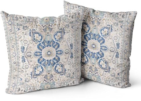 Snylcce Boho Floral Wurf Kissenbezüge Set von 2 bunten böhmischen Blumen dekorative Kissen Kissenbezug für Schlafzimmer Sofa Home Decor, 60x60 cm, Samt, kurzer Plüsch (Cerulean)