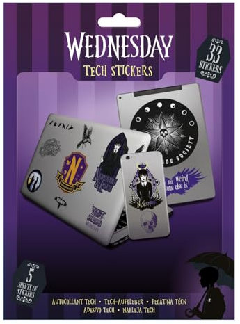 Wednesday Tech Sticker - Set mit 33 Wednesday Aufklebern für Laptops, Mobiltelefone und Tablets (Wednesday Nevermore Design) Geräteaufkleber - Offizielles Merchandise